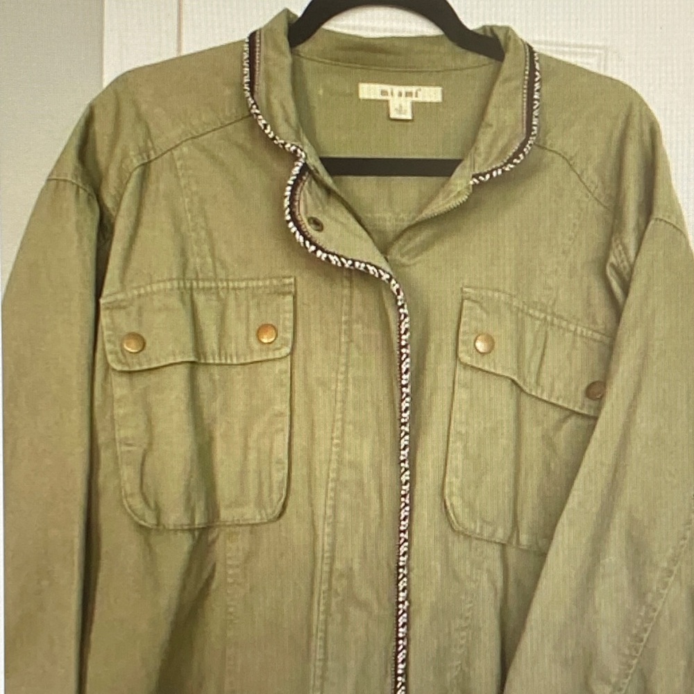 miami Olive Utility Jacket with Contrast Braid Trim